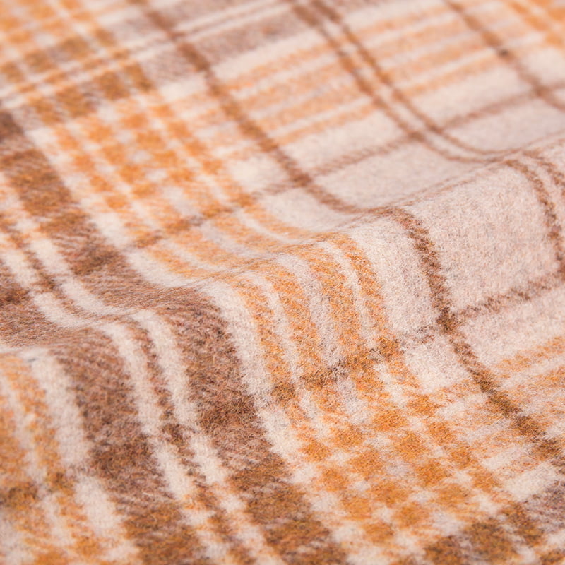 Houndstooth kostkovaná hnědá žlutá fleecová tkanina s dvojitým obličejem ZZH24017