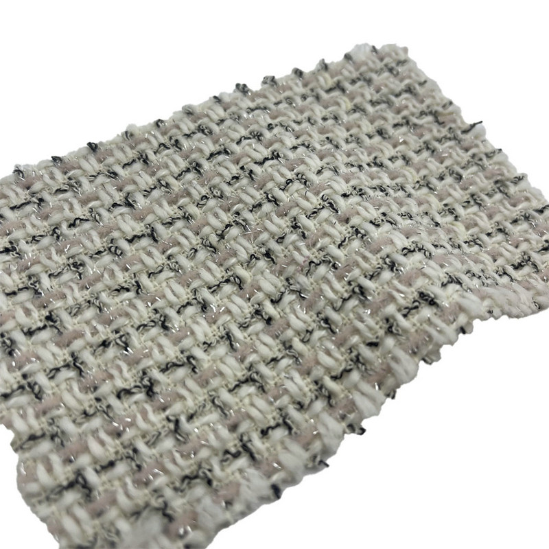 Světle růžové kostkované kovové tvídové módní látky na šaty 23523